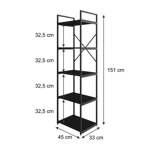 Imagem de Estante com 5 Prateleiras 152x45x33cm Yon Preto