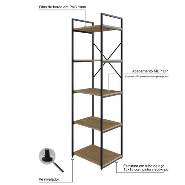 Imagem de Estante com 5 Prateleiras 152x45x33cm Yon Vermont/Preto