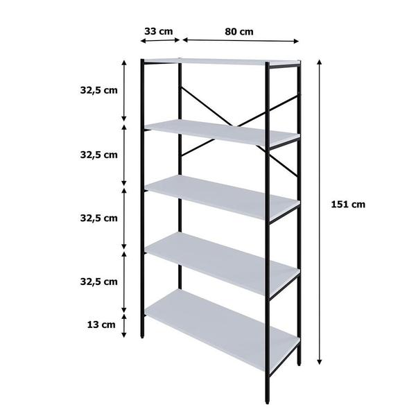 Imagem de Estante com 5 Prateleiras Tub Branca e Preta 80 cm