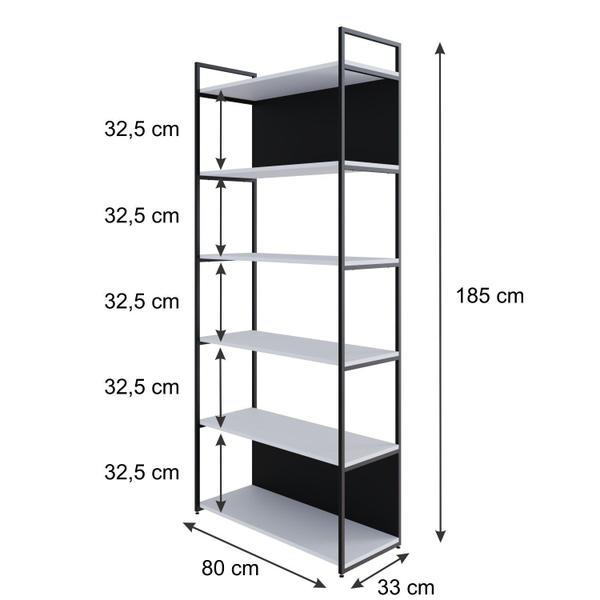 Imagem de Estante com 6 Prateleiras 186cm X 80cm X 33cm com Fundo Yon Branco/Preto