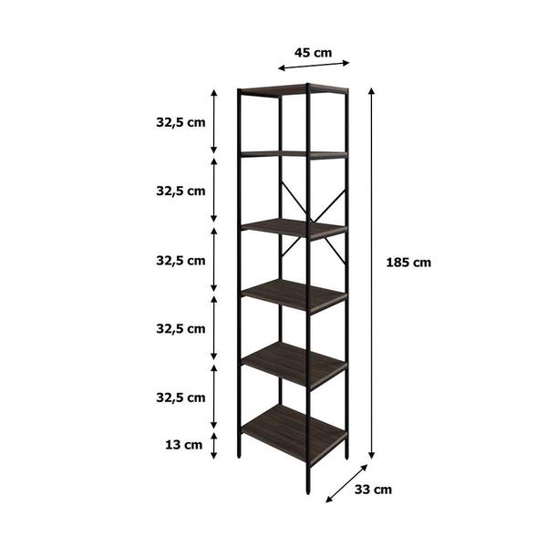 Imagem de Estante com 6 Prateleiras Tub Nogal e Preta 45 cm