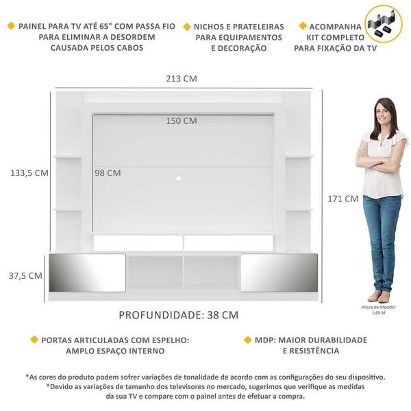 Imagem de Estante com Espelho e Suporte para TV até 65" Multimóveis Oslo FG3382 Branca