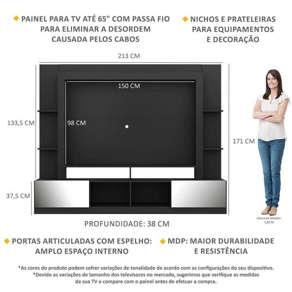 Imagem de Estante com Espelho para TV até 65" Multimóveis Oslo FG3390 Preta/Madeirada