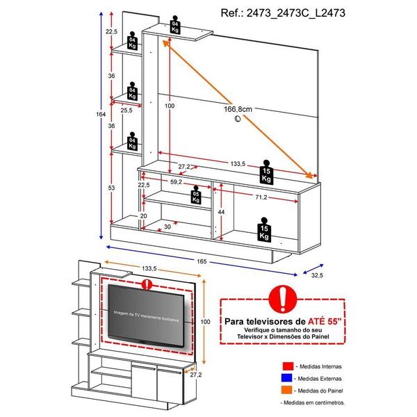 Imagem de Estante com painel para TV até 55 polegadas e 2 portas Porto Multimóveis Branco/Lacca Fumê