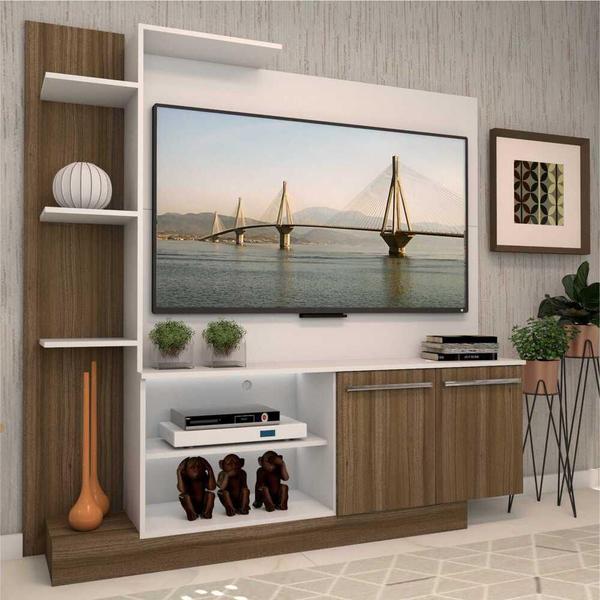Imagem de Estante com painel para TV até 55 polegadas e 2 portas Porto Multimóveis Branco/Madeirado