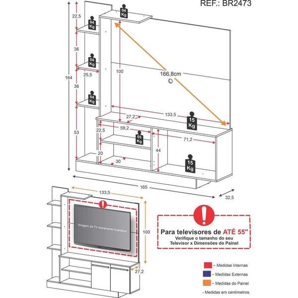 Imagem de Estante com Painel TV 55" e 2 portas França Multimóveis BR2473 Argila/Branco