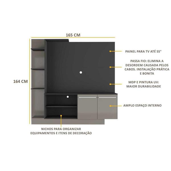 Imagem de Estante com Painel TV 55" e 2 portas França Multimóveis BR2473 Preto/Lacca Fumê