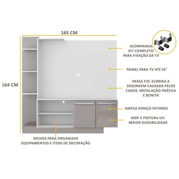 Imagem de Estante com Suporte para TV até 55" Multimóveis Denver FG3069 Branca/Lacca Fumê