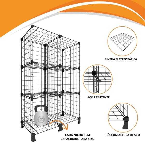 Imagem de Estante de Aço Aramado Organizador 6 Nichos Casa Loja Estoque Roupas  memory board top base