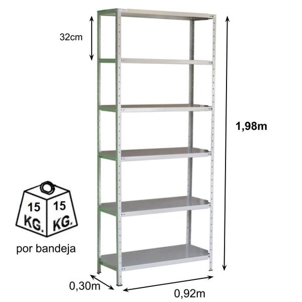 Imagem de Estante de Aço com 06 Bandejas 30 cm (24/18) - 1,98x0,92x0,30m - Cinza - NOBRE - 11102