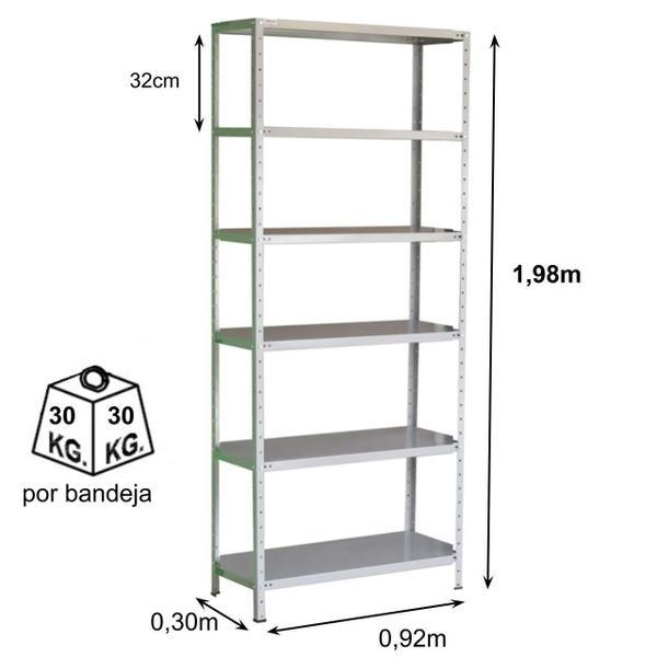 Imagem de Estante de Aço com 06 Bandejas 30 cm (24/18) - 1,98x0,92x0,30m - Cinza - NOBRE - 11102