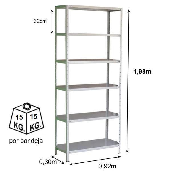 Imagem de Estante de Aço com 06 Bandejas 30 cm ( 26/20) - 1,98x0,92x0,30m - AMAPA - 7001