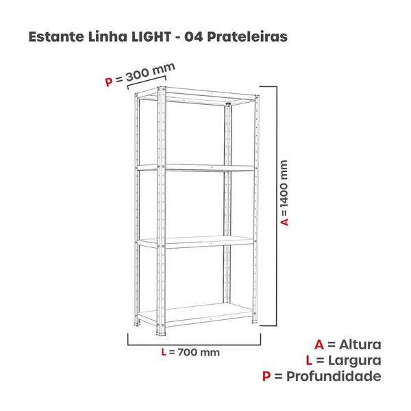 Imagem de Estante de Aço com 4 Prateleiras Linha Light 1,40 M Branco