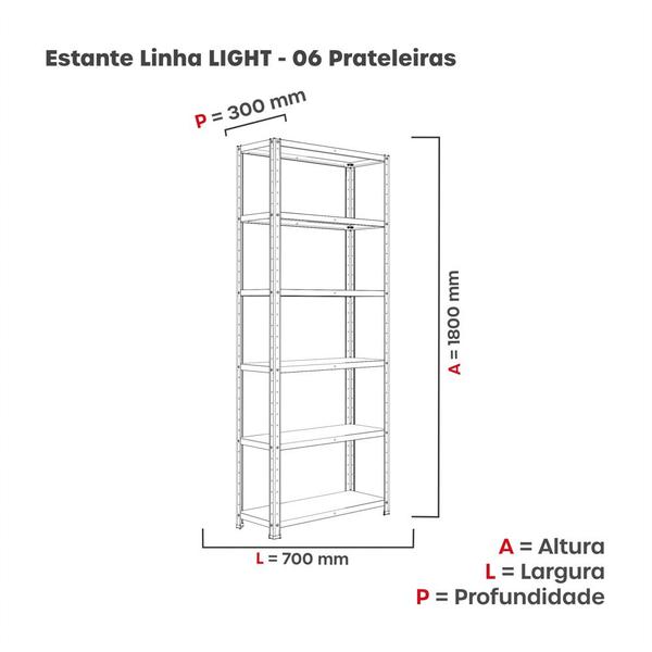 Imagem de Estante de Aço com 6 Prateleiras Linha Light 1,80 M Branco