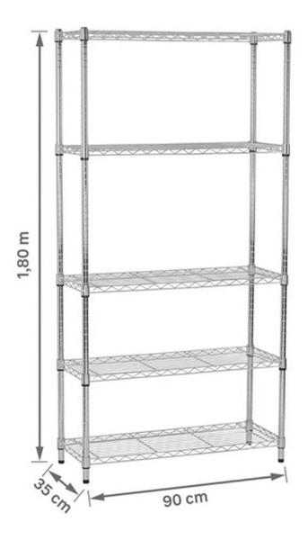 Imagem de Estante De Aço - Cromada - 5 Prateleiras - Prateado