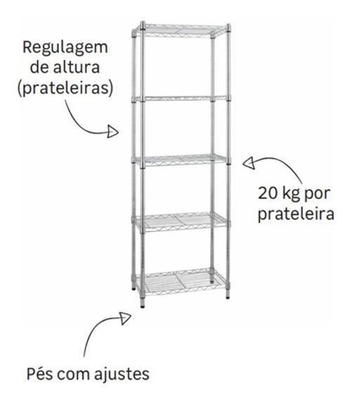 Imagem de Estante De Aço - Cromada - 5 Prateleiras - Prateado