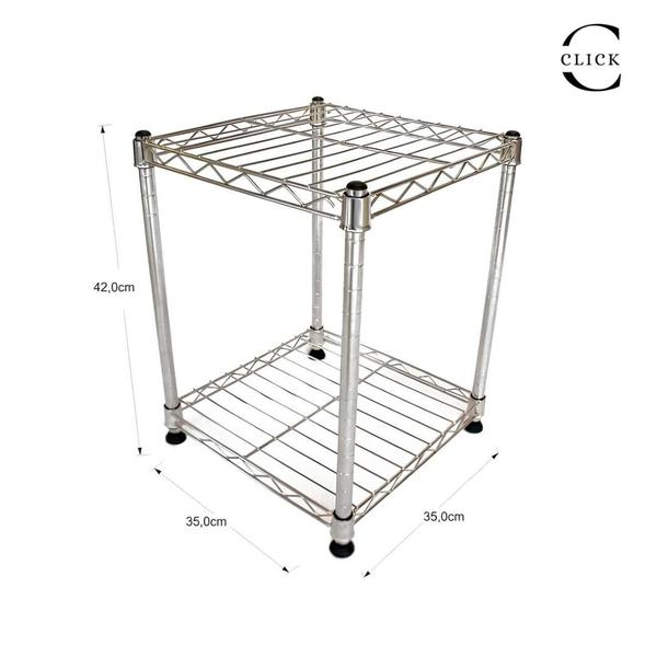 Imagem de Estante De Aço Cromado Com 2 Prateleiras Rack Aramado Ajustável 35x35x42