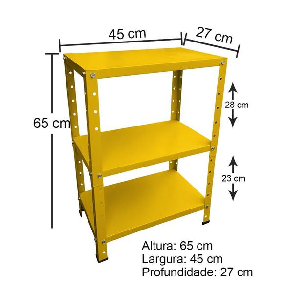 Imagem de Estante de Aço Mini com 3 Prateleiras 45x27cm 45kg Coluna Bipartida Para Escritório Amarela