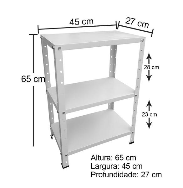 Imagem de Estante de Aço Mini com 3 Prateleiras 45x27cm 45kg Coluna Bipartida Para Escritório Branca