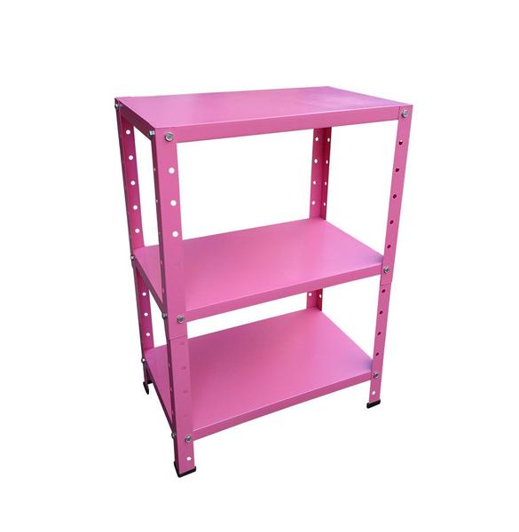 Imagem de Estante de Aço Mini com 3 Prateleiras 45x27cm 45kg Coluna Bipartida Para Escritório Rosa