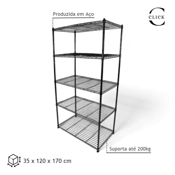 Imagem de Estante De Aço Preta Com 5 Prateleiras Organizadora Ajustável 35x170x120