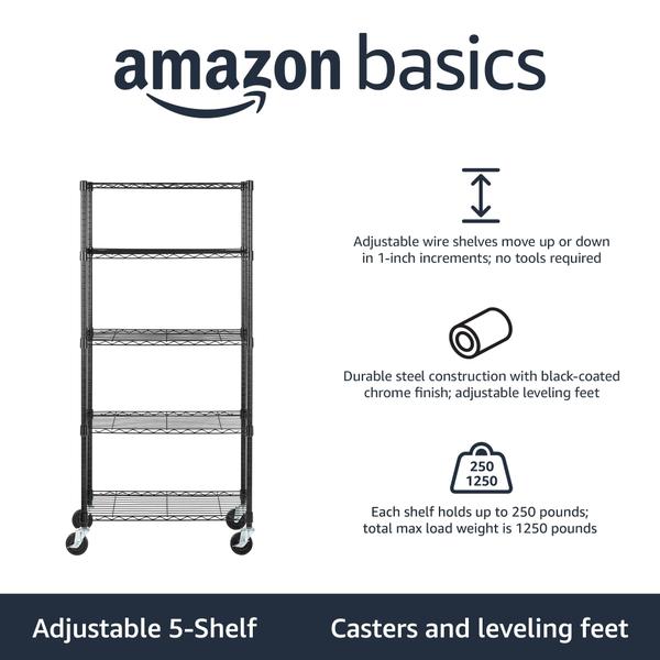 Imagem de Estante de armazenamento Amazon Basics 5-Shelf Black Metal