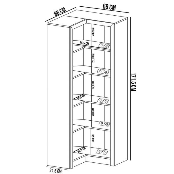 Imagem de Estante de Canto Para Escritório E Home Office 4 Prateleiras Brandon 171x68 T01 Amêndoa - Lyam Decor