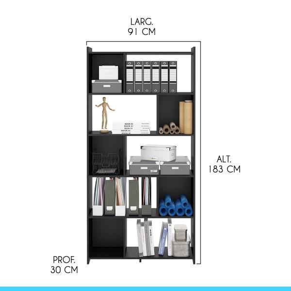 Imagem de Estante de Escritório Moderna  91 x 183 Cm MDP Preto 0724
