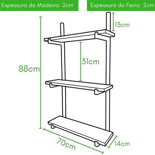 Imagem de Estante De Ferro Para Livros Ou Multi Uso Com 3 Prateleiras De Madeira 70cm