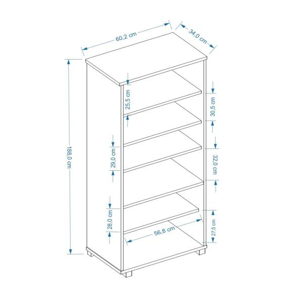 Imagem de Estante De Livro Office 5 Prateleiras Preto E Portas Branco