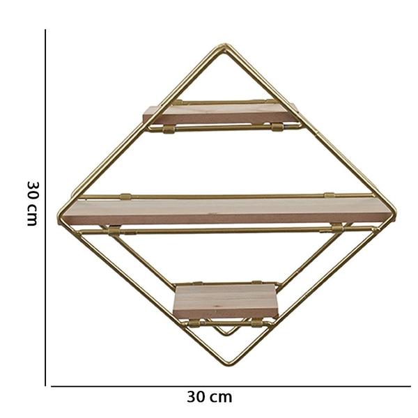 Imagem de Estante Decorativa Geométrica Metálica com Suportes de Madeira Dourado com Marrom  30X30X10 cm D'Rossi