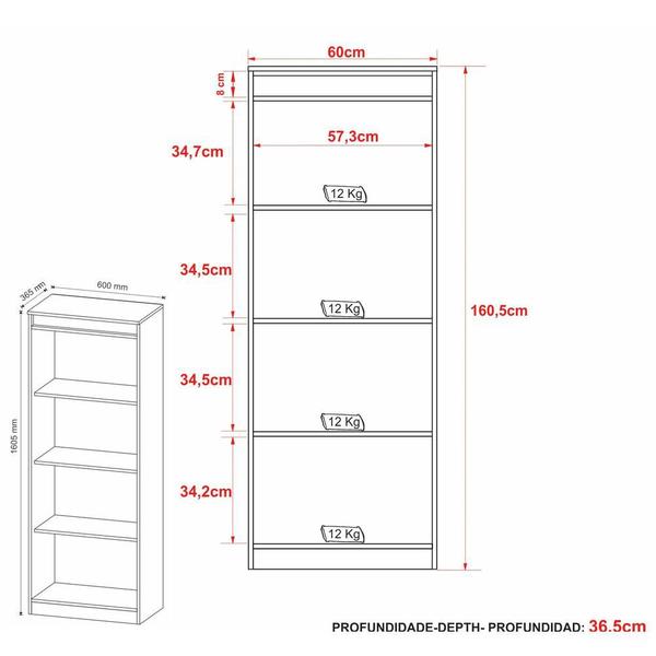 Imagem de Estante Escritório 60 cm Multimóveis CR25047 Amêndoa/Preto