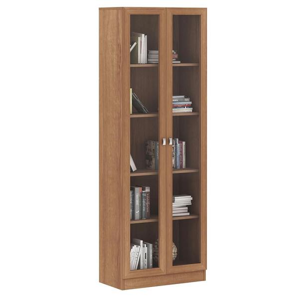 Imagem de Estante Escritório Home Office 2 Portas De Vidro 4 Prateleiras Cannes 171cm T01 Amêndoa - Lyam Decor