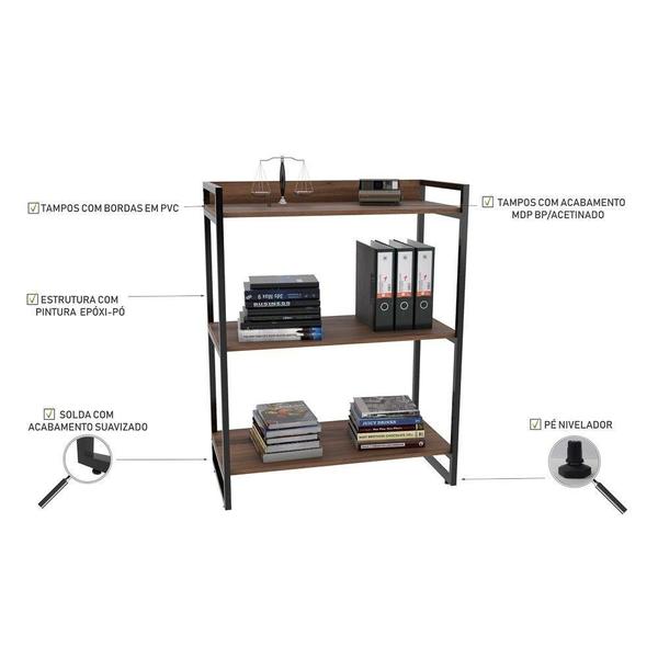 Imagem de Estante Estilo Industrial 80cm 3 Prateleiras C08 Nogal
