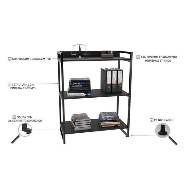 Imagem de Estante Estilo Industrial 80cm 3 Prateleiras C08 Preto Onix