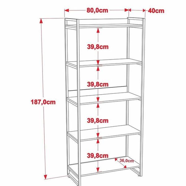 Imagem de Estante Estilo Industrial 80cm 5 Prateleiras C08 Snow