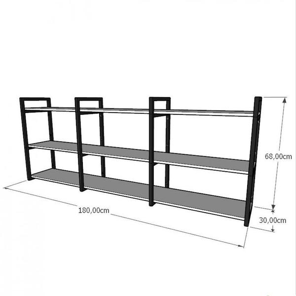 Imagem de Estante estilo industrial sala aço cor preto 180x30x68cm (C)x(L)x(A) cor mdf preto modelo ind35psl