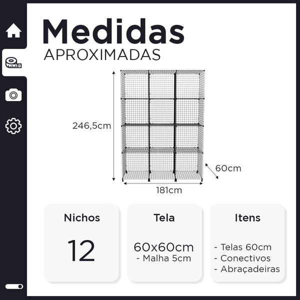 Imagem de Estante Expositor Aramado 12 Nichos Vertical 60cm Profundidade Preto