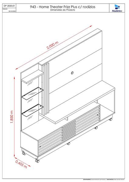 Imagem de Estante Frizz Plus para TV de até 60 polegadas (COM RODÍZIOS) - CALACATA / OFF WHITE - Madetec