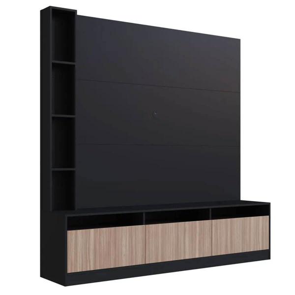 Imagem de Estante Home e Painel para TV 180cm com 7 nichos e 3 Portas ProDecor Preto Montana