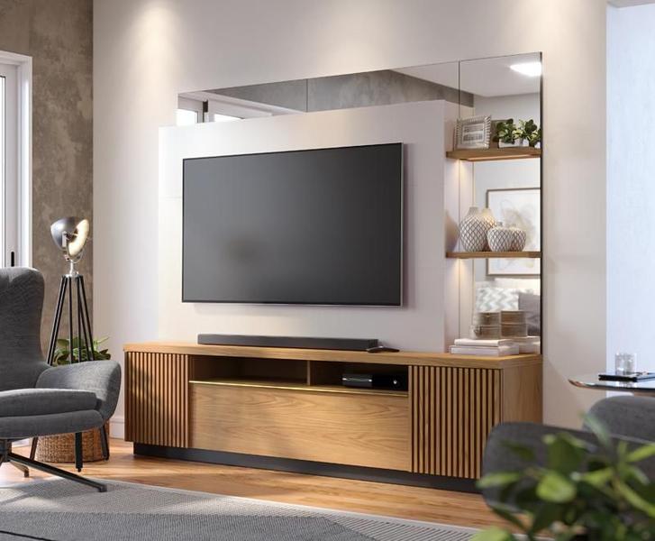 Imagem de Estante Home Niteroi 2,10m para TV de 70" Freijo/Off White/Preto Fosco - Colibri