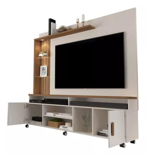 Imagem de Estante Home Ocean Off-white/Canela Para Tv Até 65 Polegadas -2 Portas e Nicho com Leds Carmolar