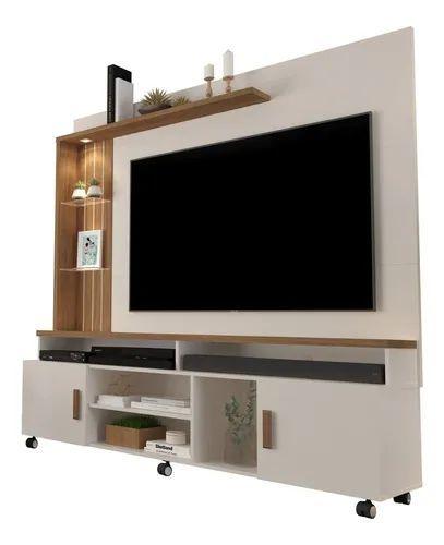 Imagem de Estante Home Ocean Off-white/Canela Para Tv Até 65 Polegadas -2 Portas e Nicho com Leds Carmolar