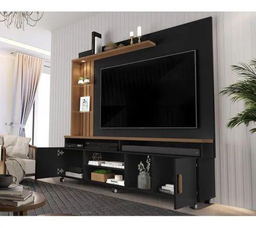 Imagem de Estante Home Ocean Preto/Canela Para Tv Até 65 Polegadas -2 Portas e Nicho com Leds Carmolar