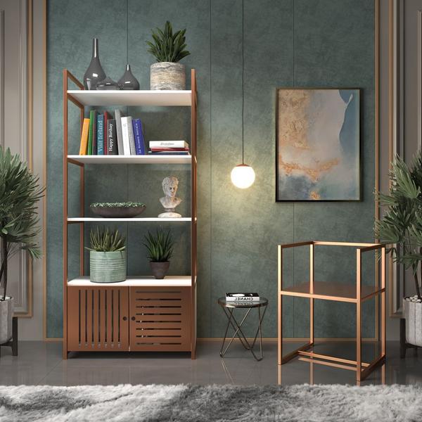 Imagem de Estante Home Office Estilo Industrial Prateleira Branca Com Cobre Multiuso