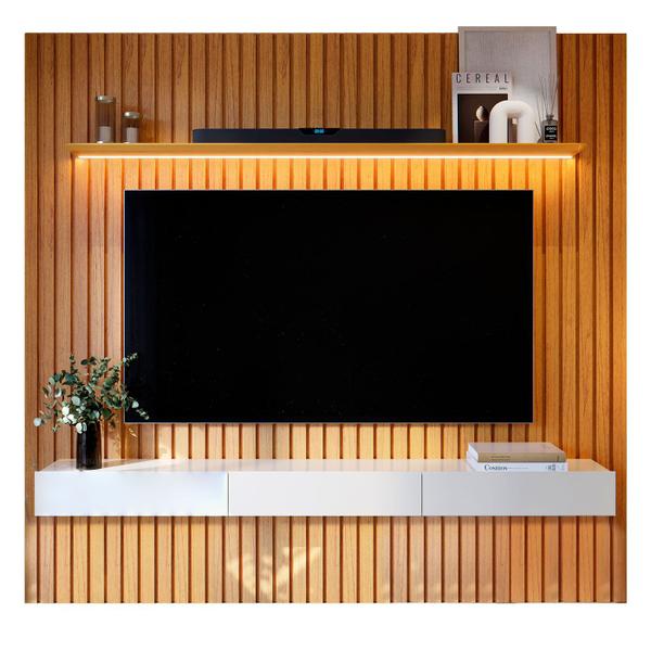 Imagem de Estante Home para Sala TV 75 Polegadas Ripado Cleean 2.2 Naturale com Off White - MoveisAqui