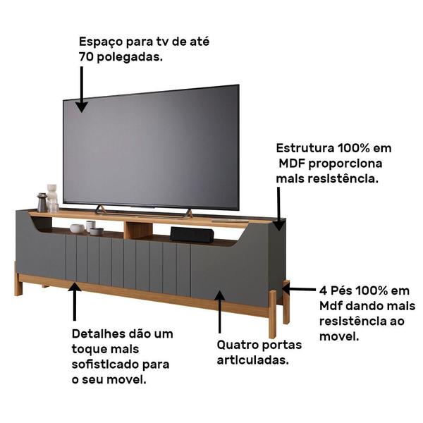 Imagem de Estante Home para TV 70 Polegadas 4 Portas Moema Grafite/Nature - Permóbili - 100% MDF