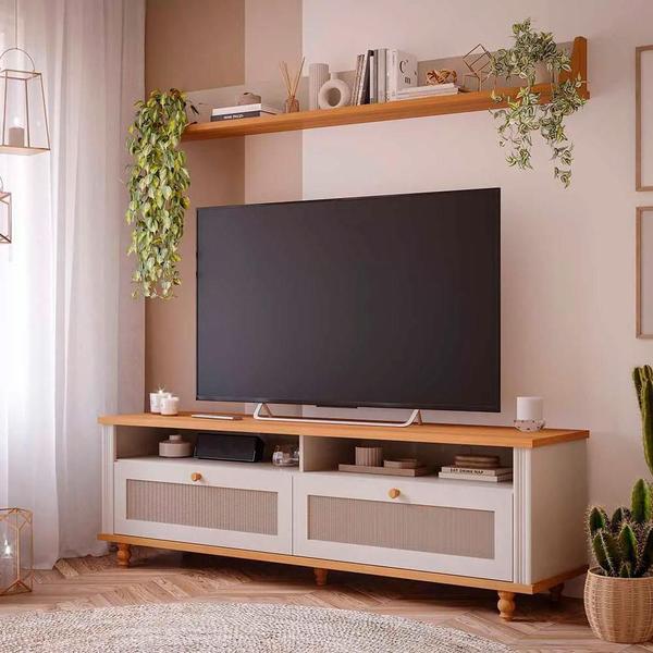 Imagem de Estante Home para TV 70 Polegadas 4 Portas Moema Off White/Nature - Permóbili - 100% MDF