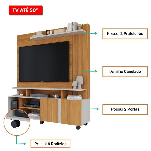 Imagem de Estante Home Para Tv Até 55 Polegadas 100% MDF 2 Portas 6 Nichos C/ Painel Valência Permobili Nature/Off White