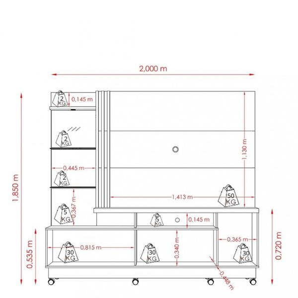 Imagem de Estante home para TV até 60 Polegadas 2 Portas Rodizio LED Frizz Plus Madetec